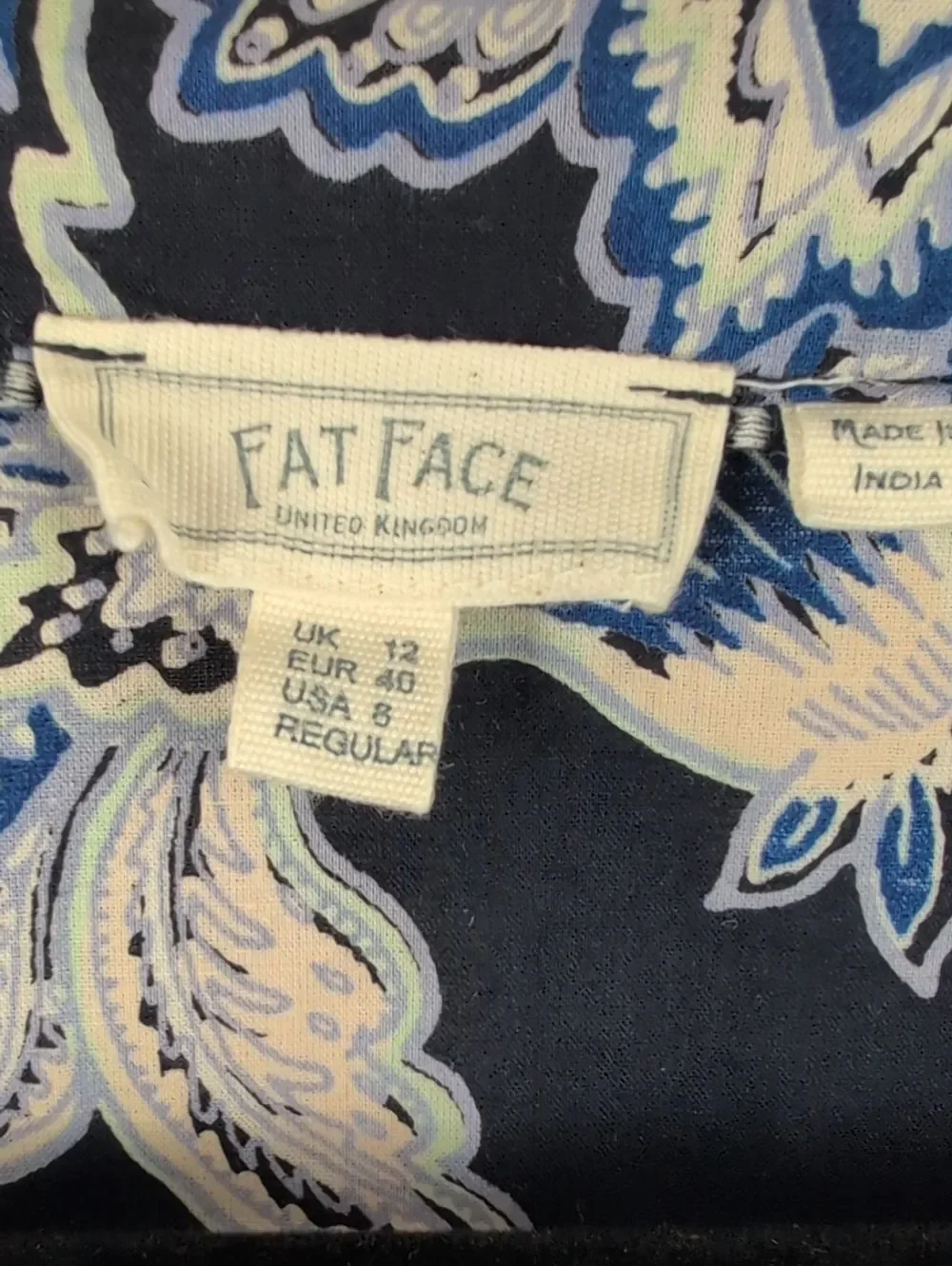 Fat Face Blue Maddox Palace Floral Dress Size 8 Cotton Comfy Easygoing
